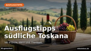 Ausflugstipps südliche Toskana – Val d'Orcia, Wein und Thermen – Beitragsbild (KI-generierte Darstellung)