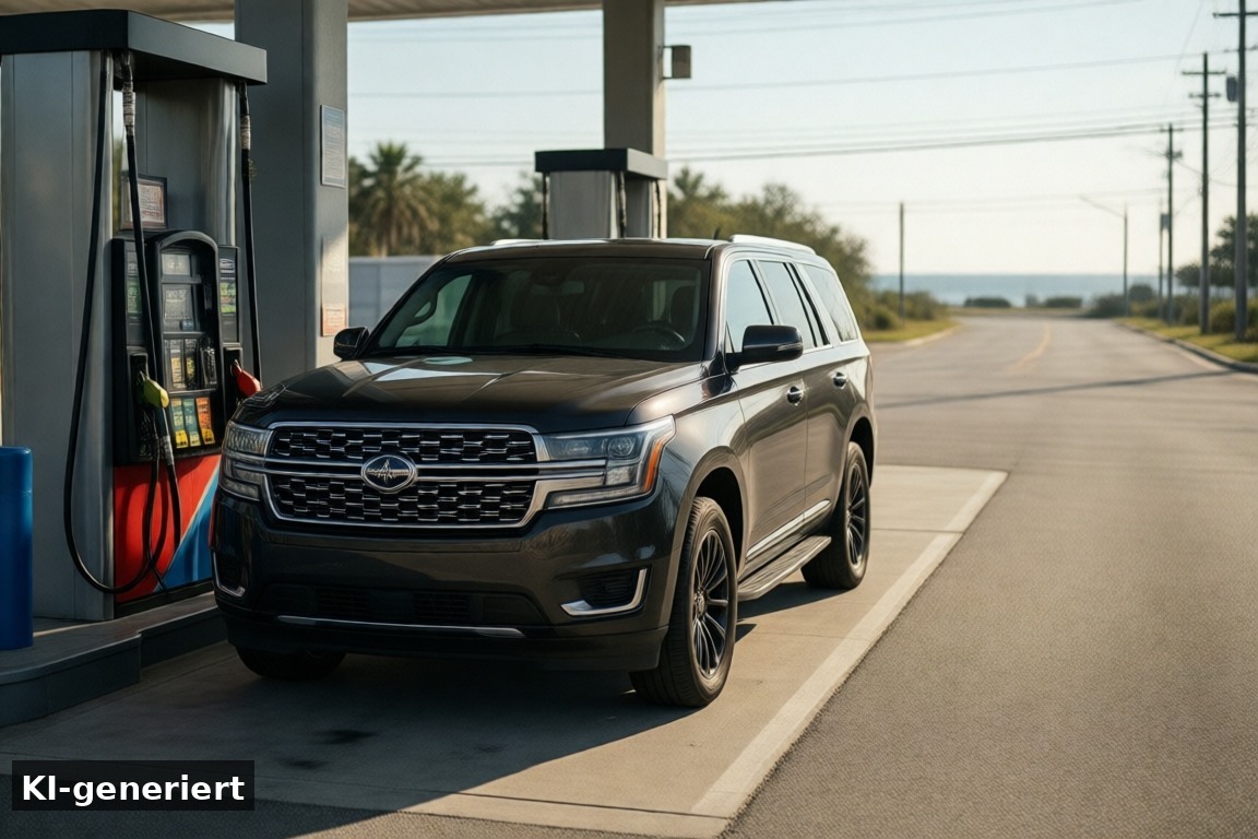 Tanken, breite Autos und breite Straßen – Florida 2026 – Unser Fazit zur USA-Reise mit Mini-VLOG (KI-generierte Darstellung)