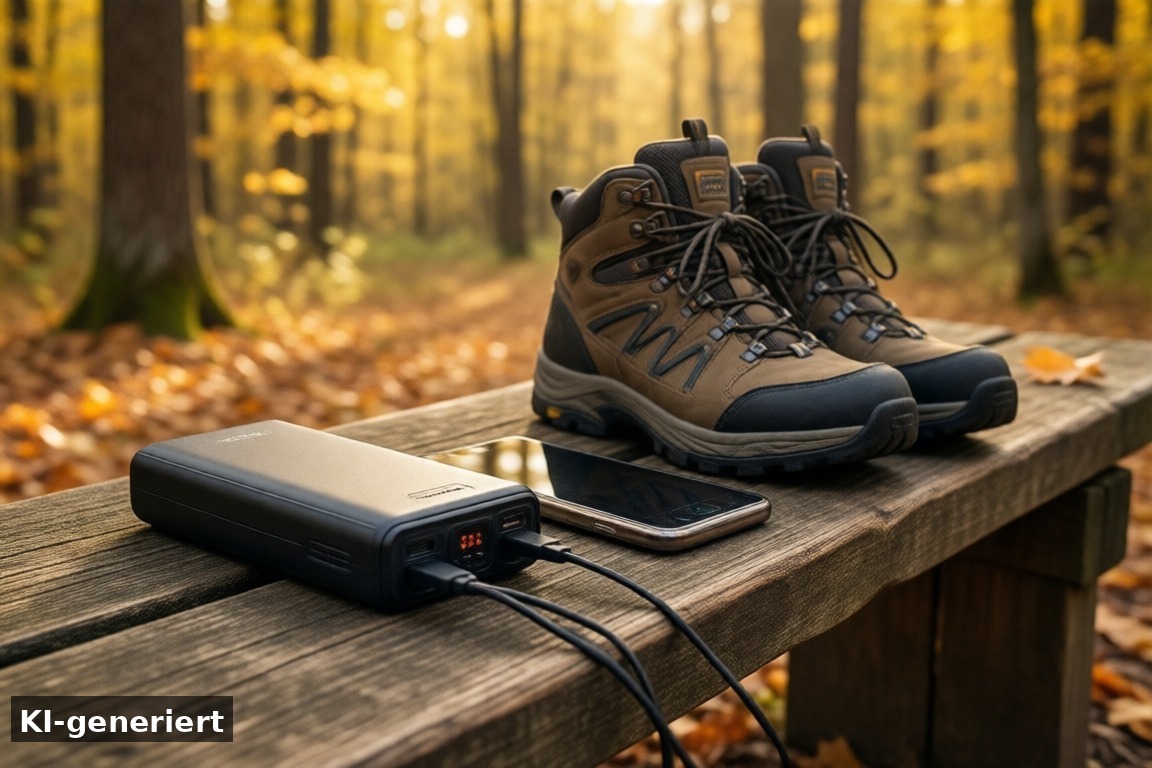 3. Anker Powerbank 20000 mAh – Energie für Herbstferien und Ausflüge – Diese 5 Herbst-Produkte 2026 machen den Alltag entspannter (KI-generierte Darstellung)
