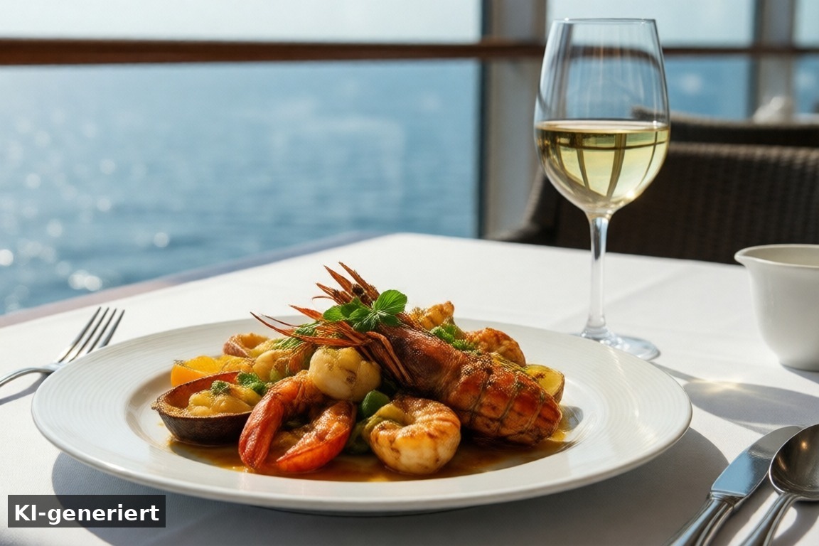 Fazit: Essen an Bord – AIDA prima Restaurants: Essen, Bars und Abendprogramm an Bord (KI-generierte Darstellung)