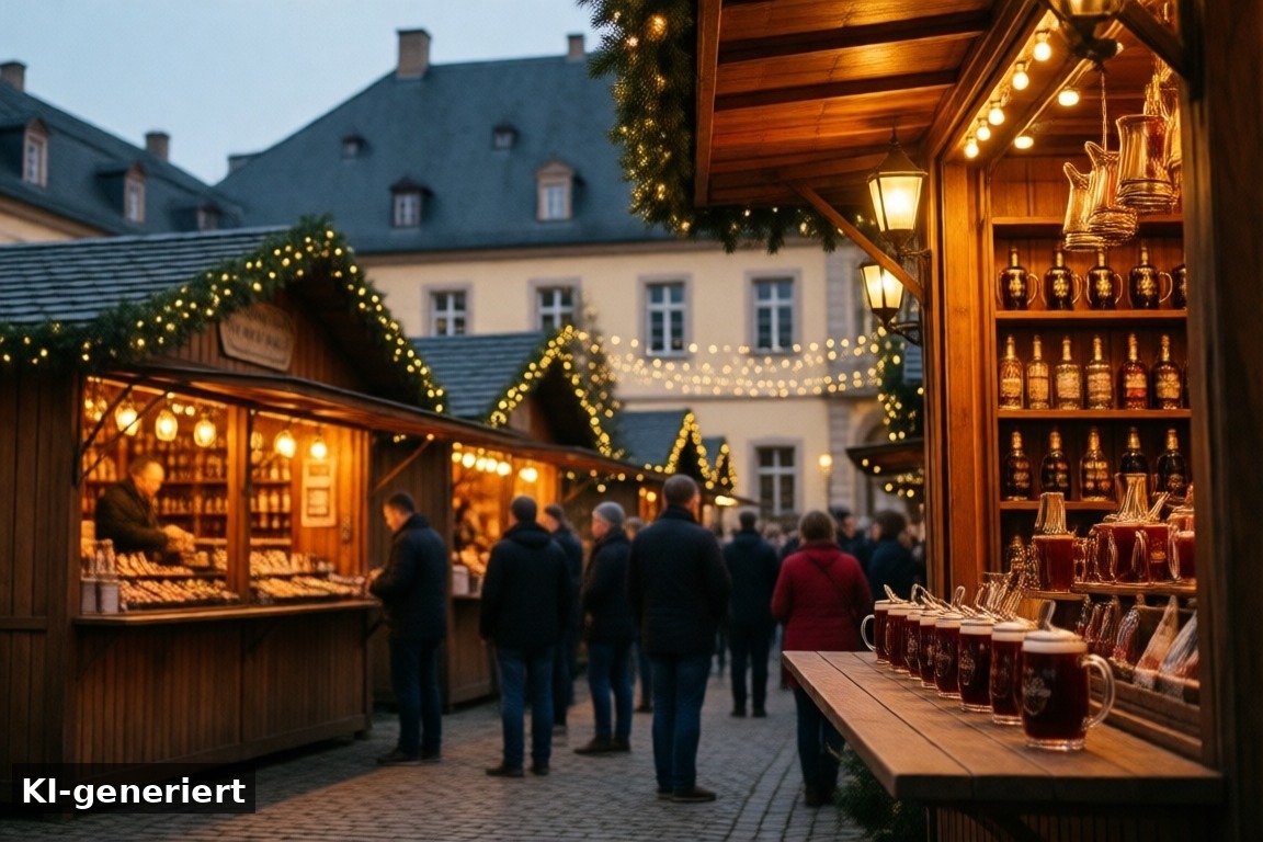Termine, Öffnungszeiten und Preise 2026 – Weihnachtsmarkt Schloss Merode: Romantischer Advent im Wasserschloss (KI-generierte Darstellung)