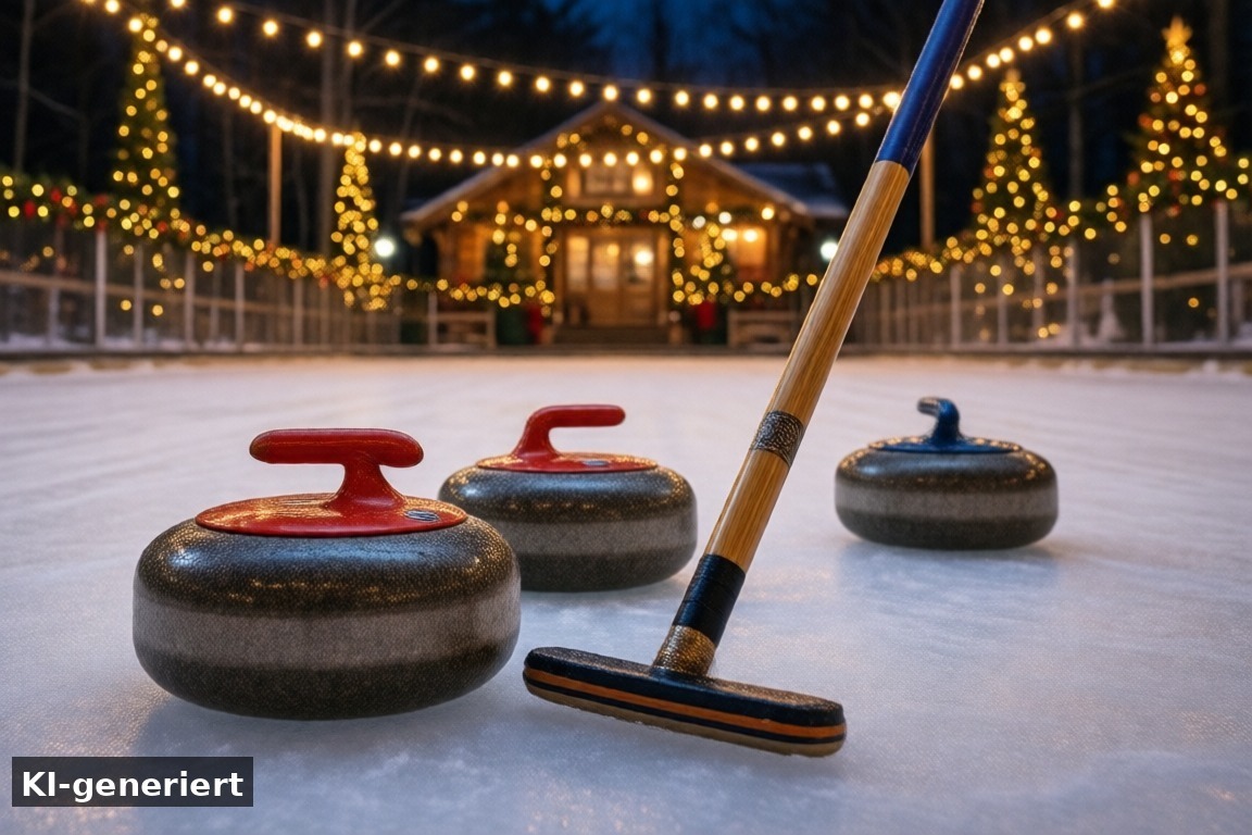 Eislaufen und Eisstockschießen – Cranger Weihnachtszauber in Herne: Weihnachtskirmes mit Eisbahn (KI-generierte Darstellung)