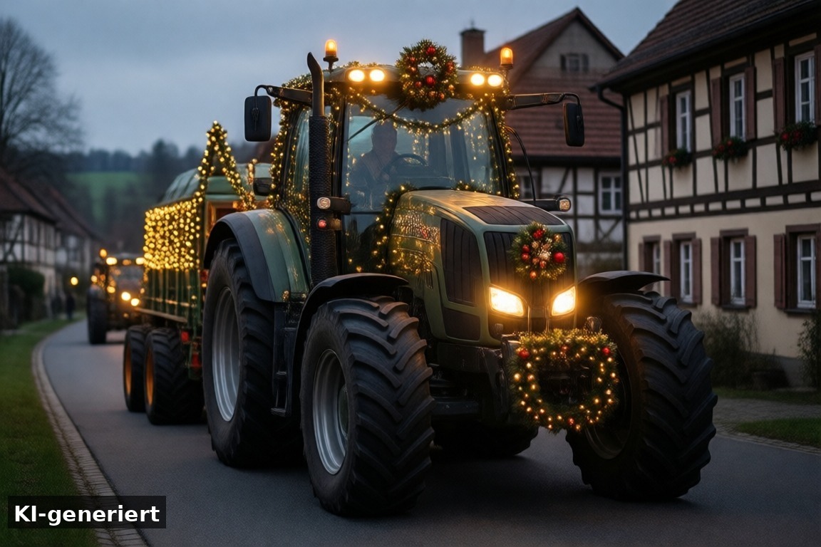 Wann startet der Lichterzug? – Lichterzug Leverkusen & Leichlingen: Weihnachts-Lichterfahrt der Traktoren (KI-generierte Darstellung)