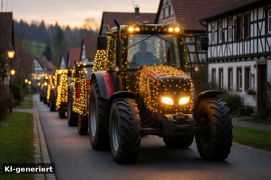 Strecke, Startpunkt und die besten Plätze – Lichterzug Leverkusen & Leichlingen: Weihnachts-Lichterfahrt der Traktoren (KI-generierte Darstellung)
