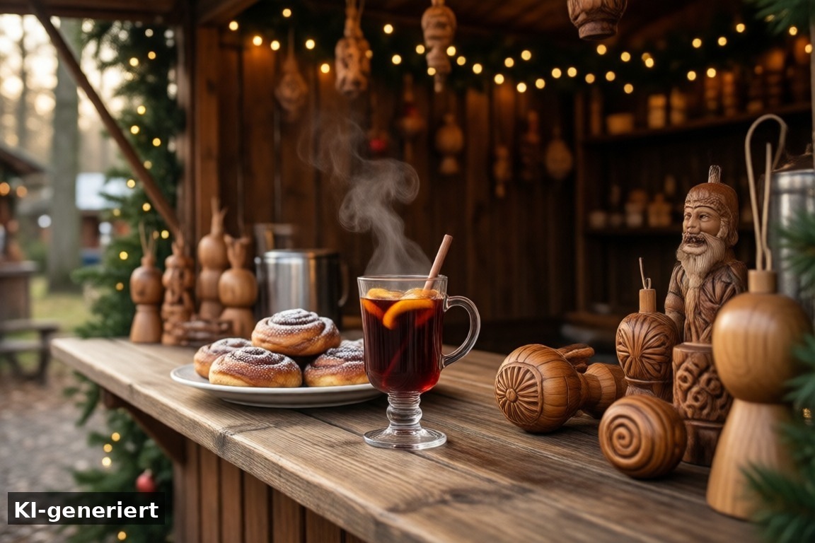 Essen, Trinken und Handwerk – Nordischer Weihnachtsmarkt Leverkusen: Skandinavischer Advent im Neulandpark (KI-generierte Darstellung)