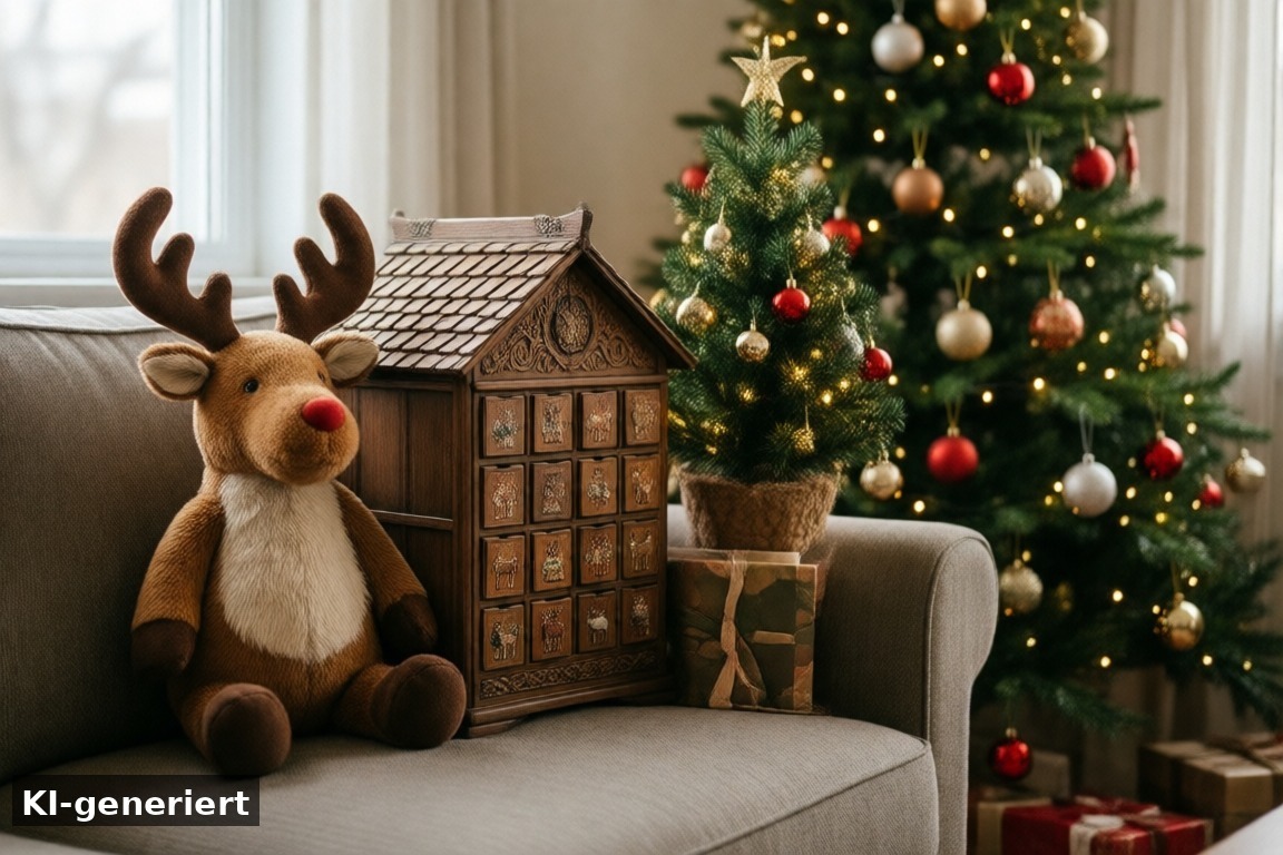Rentier, Adventskalender und Co. – Weihnachts-Deko & Gadgets: singender Weihnachtsbaum, Projektor und Rentier im Test (KI-generierte Darstellung)