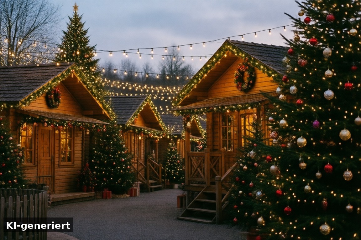 Wann lohnt sich der Besuch? – Lalandia Billund im Advent: Weihnachtsdeko und Lichtershow im Ferienpark (KI-generierte Darstellung)