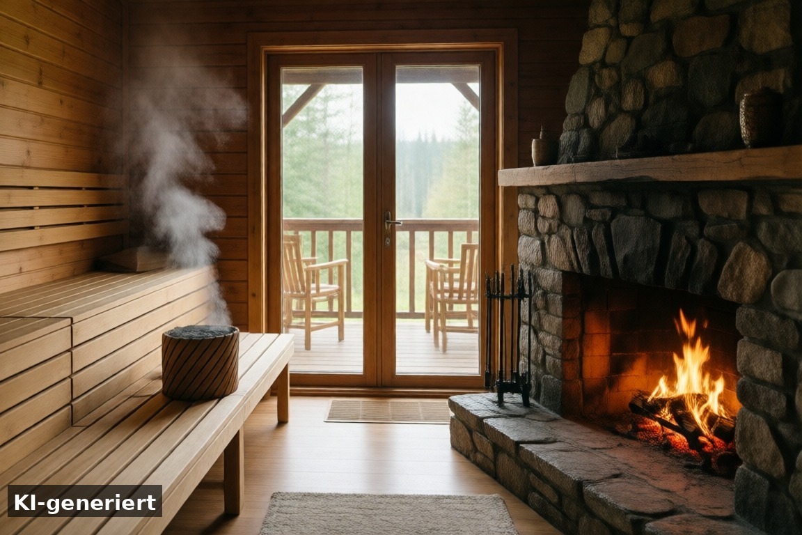 Die Unterkunft entscheidet: Sauna, Heizung und überdachte Terrasse – Herbstferien 2026: Urlaub, Ausflüge und Tipps für Familien (KI-generierte Darstellung)