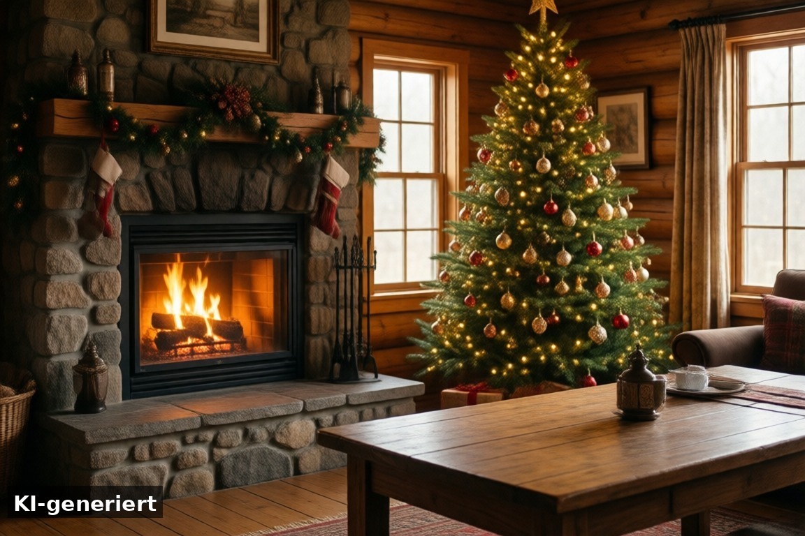 Weihnachten im Ferienhaus: Kamin, Baum und der Preis – Center Parcs im Winter & über Weihnachten 2026/27: Was dich erwartet – und wann du buchen solltest (KI-generierte Darstellung)