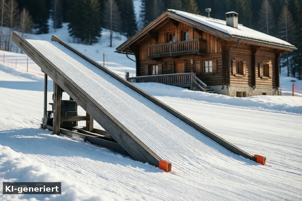 La Motta nach dem Umbau – Motta Naluns: Snowpark, Almhütten und Events auf dem Berg (KI-generierte Darstellung)