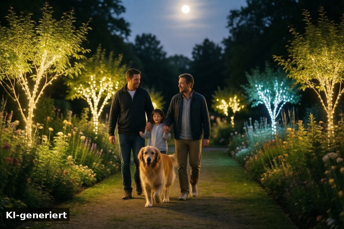 1. Lichtfestival Schloss Dyck – letzter Abend am Samstag – Wochenend-Tipps 19./20. September 2026 – Ausflüge mit Familie & Hund ab Solingen (KI-generierte Darstellung)