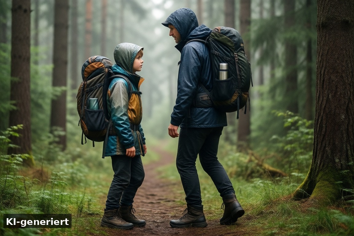 Outdoor funktioniert auch im Herbst – mit der richtigen Ausrüstung – Herbst-Ausflüge mit Kindern in NRW: So gelingt die Planung bei Regen, Wind und Sonne (KI-generierte Darstellung)