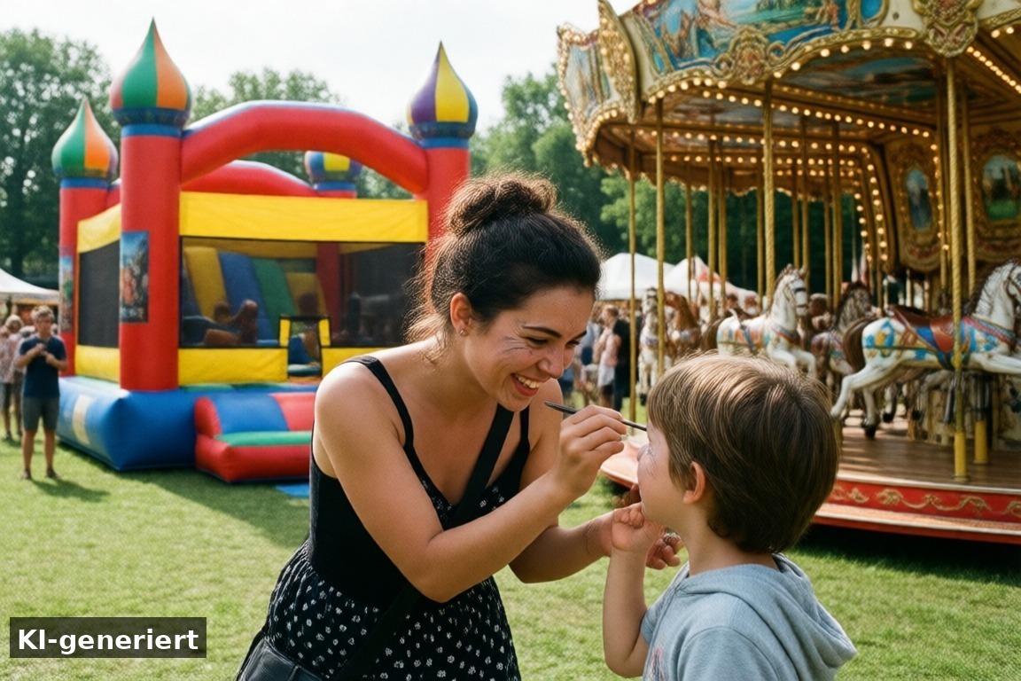 Kinderprogramm mit Hüpfburg, Karussell und Kinderschminken – Dellbrücker Festmeile 2026: Kostenloses Familienwochenende in Köln mit Musik, Kinderprogramm und verkaufsoffenem Sonntag (KI-generierte Darstellung)