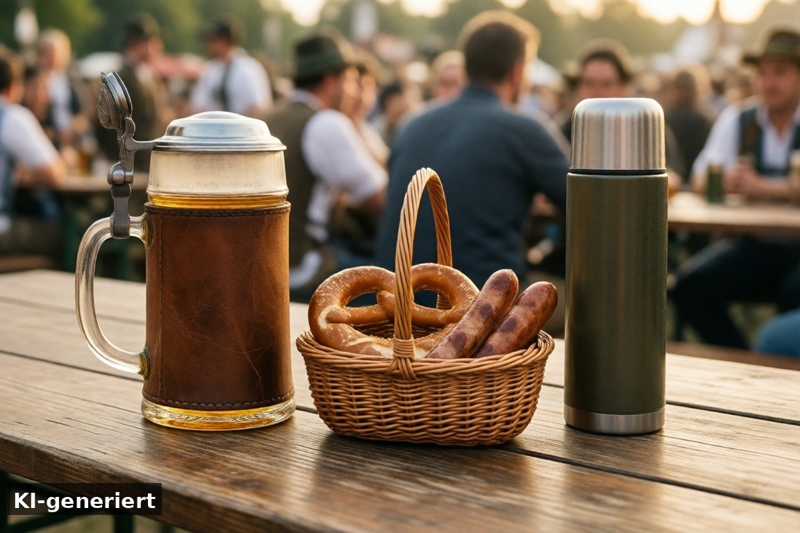 Was gehört in die Tasche? Die kleine Wiesn-Ausstattung – Oktoberfest-Outfit 2026: Was trägt man auf der Wiesn und auf regionalen Oktoberfesten? (KI-generierte Darstellung)