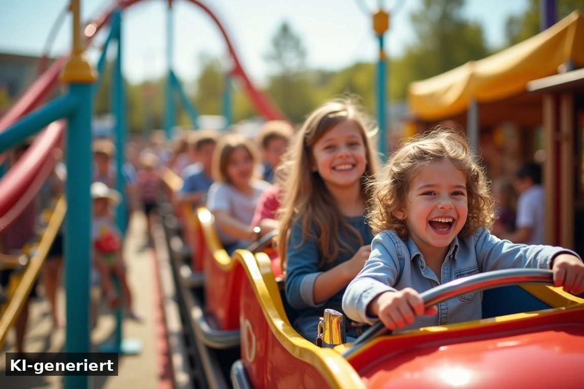 Spaß für die Kleinen und die großen Klassiker – Abenteuer pur im Walibi Village und Walibi World (KI-generierte Darstellung)