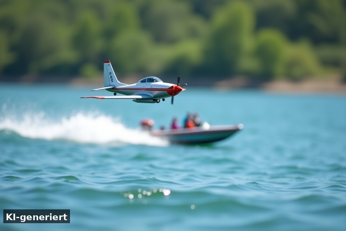 Abenteuer auf dem Wasser und spannende Abenteuer Luft – Spannende Abenteuer in der Luft mit RC Fluggeräten (KI-generierte Darstellung)