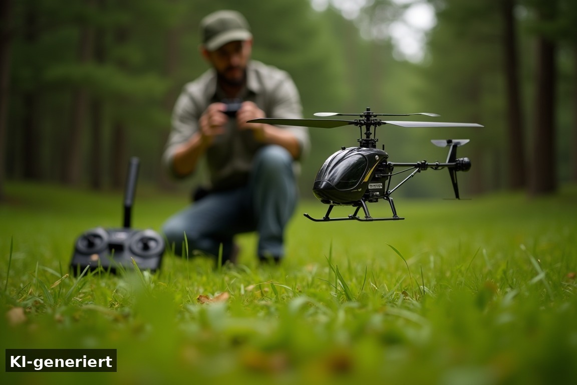 Klassische Hubschrauber und Flugübungen – Spannende Abenteuer in der Luft mit RC Fluggeräten (KI-generierte Darstellung)