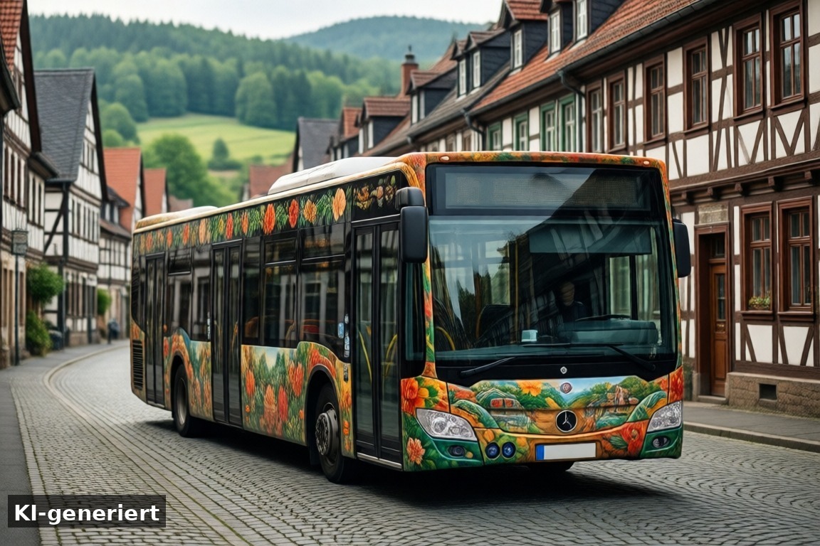 Lokale Verbindungen im Herzen von Remscheid und Velbert – Entdecke das Hinterland mit dem Bus durch das Bergische Land (KI-generierte Darstellung)