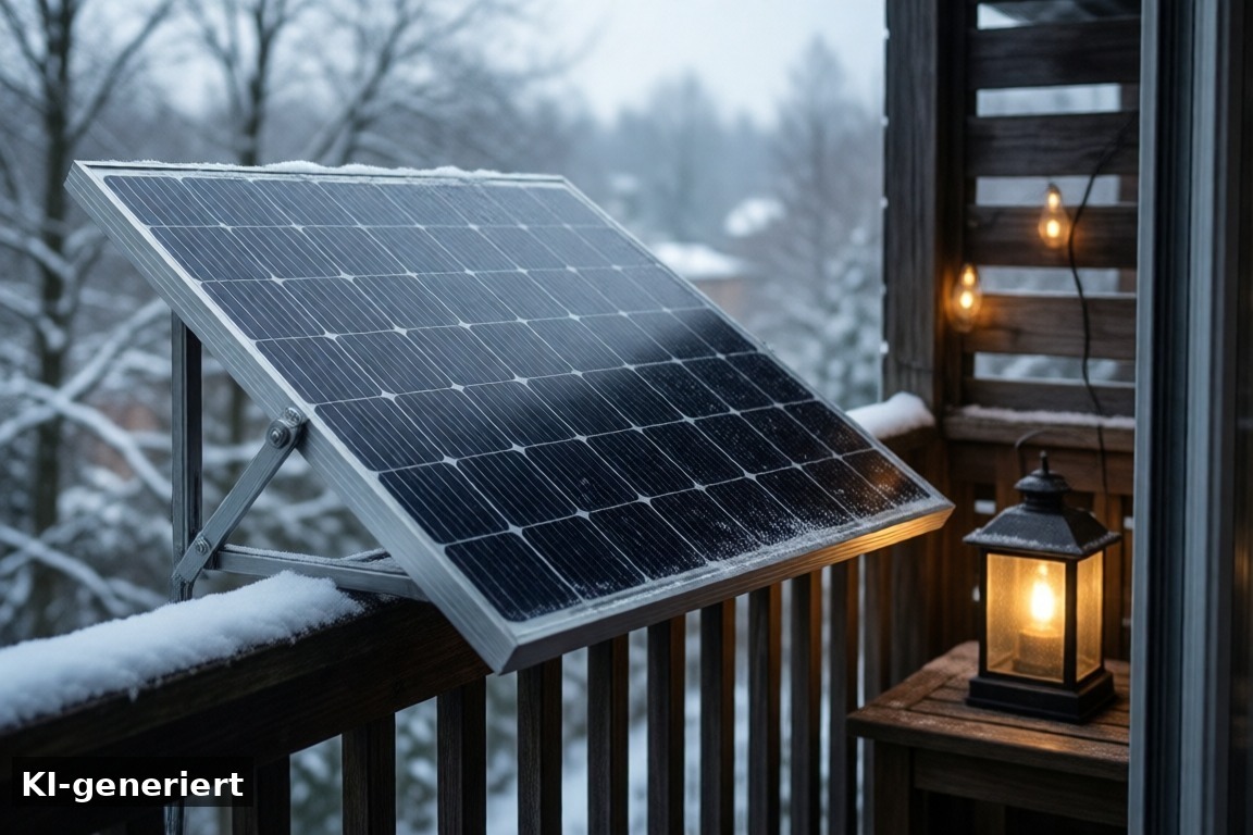 Wie viel Strom bleibt im Winter übrig? – Balkonkraftwerk im Winter 2026: Wie viel Strom bleibt übrig und was sollte man jetzt beachten? Stand: 21. Oktober 2026 (KI-generierte Darstellung)