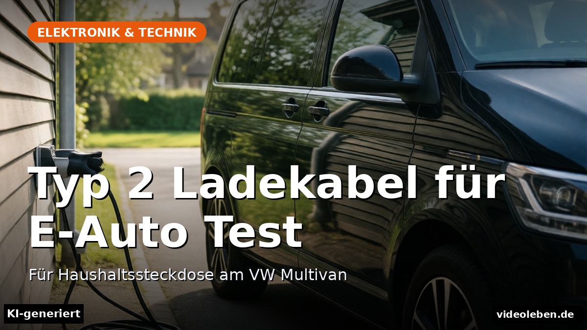 Typ 2 Ladekabel für E-Auto Test – Für Haushaltssteckdose am VW Multivan – Beitragsbild (KI-generierte Darstellung)