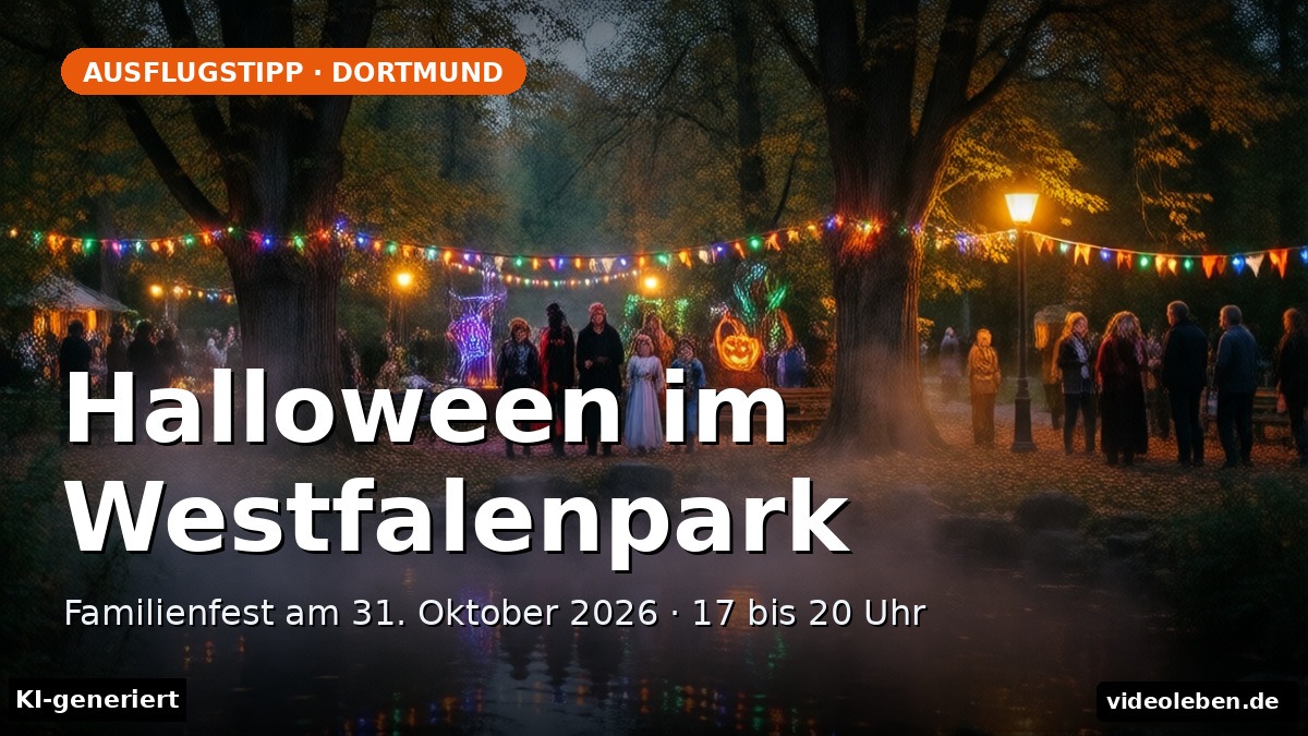 Halloween im Westfalenpark Dortmund 2026: Familienfest am 31. Oktober 2026, 17 bis 20 Uhr (KI-generierte Darstellung)