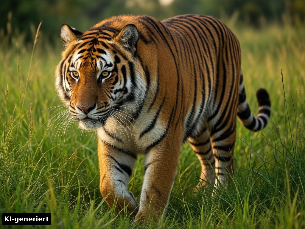 Tiger im hohen Gras: sinnloses Wissen aus der Tierwelt (KI-generierte Darstellung)