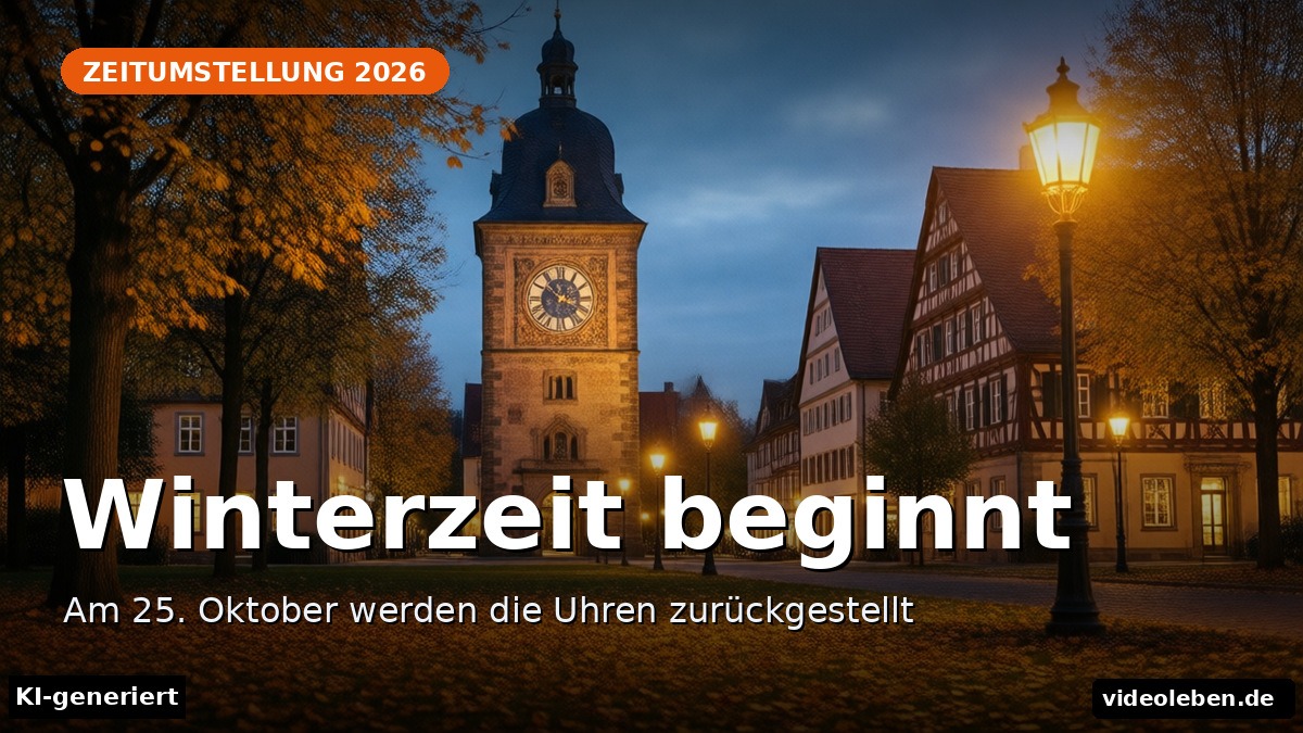 Zeitumstellung 2026: Uhr am Abend in der Herbstdaemmerung (KI-generierte Darstellung)